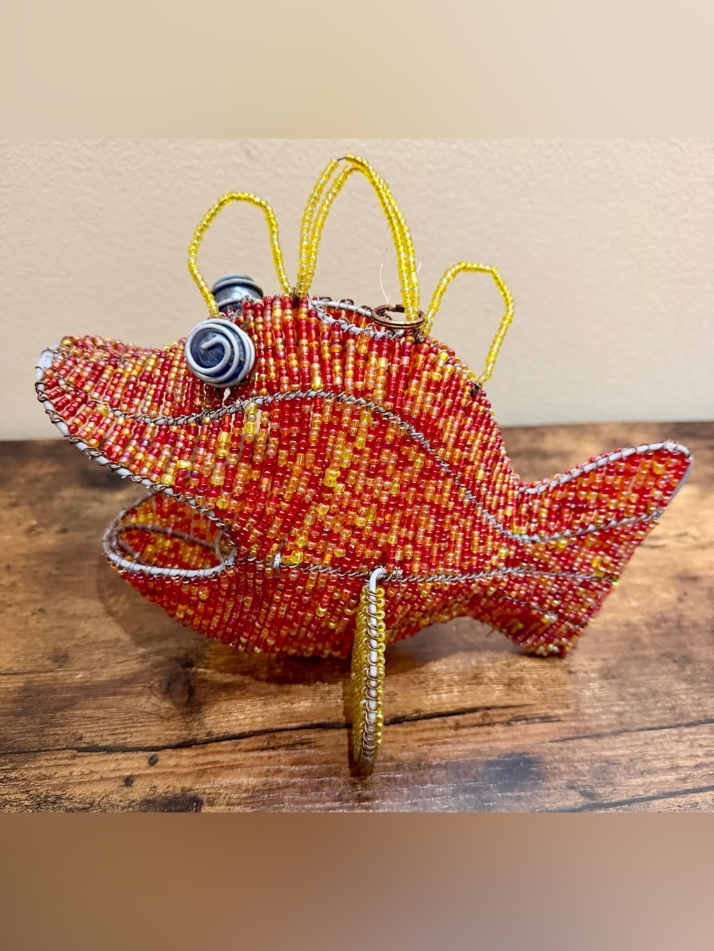 Beadworx Wire & Glass Bead Big Mouth Fish Sculpture Figurine Suncatcher